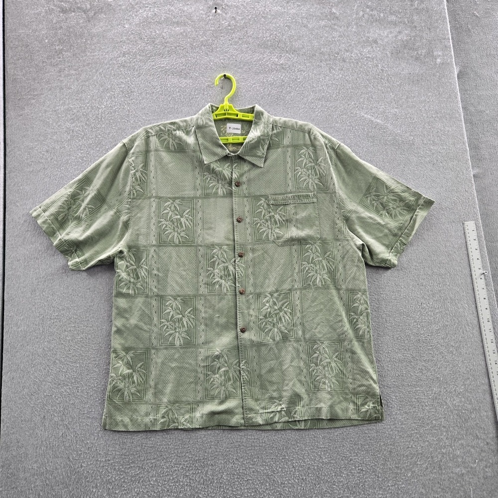 Jamaica Jaxx Men Button Up Shirt XXL Green Silk Floral Jacquard Hawaiian